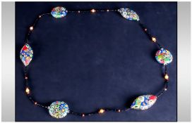 Millefiori Bead Station Necklace, probably Murano, large round and marquise shaped millefiori