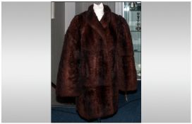 Three Quarter Length Dark Brown Faux Fur Coat, Fully lined.