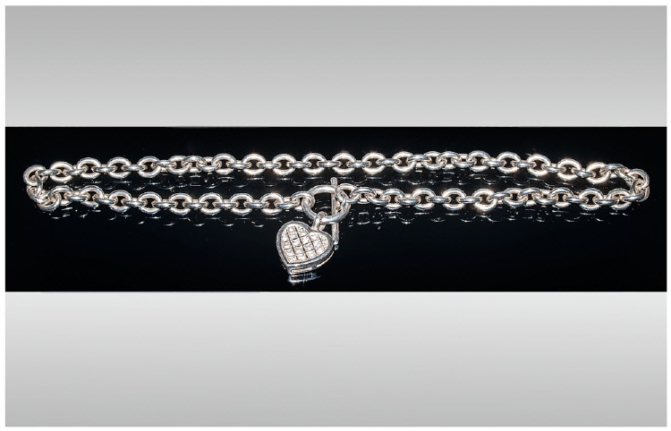 Silver Links Style Fashion Bracelet. Marked 925. 17 Inches In Length. 44.7 grams.