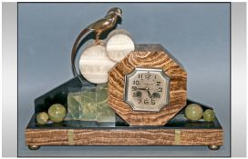 Art Deco Marble Onyx - Figural Mantel Clock. Features 8 Day Movement, (outer count wheel). 13.5