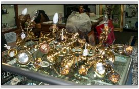 Various Brass Effect Ceiling Lights Including Pair Of 5 Branch lights & a pair of 3 branch lights,