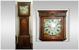 Lancashire Oak Cased Grandfather Clock with a square painted 8 Day Movement. The painted dial has