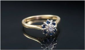 18ct Gold Diamond & Sapphire Cluster Ring, Ring Size P