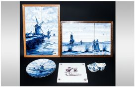 Small Collection of Blue Delft Pottery Items comprising two Delft Pottery Hand Painted Framed Tile