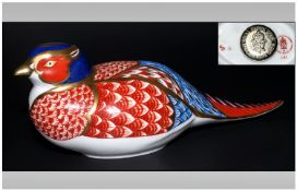 Royal Crown Derby Paperweight ` Pheasant ` Issued 1983-1998. Gold Stopper, Date 1988. 1st Quality