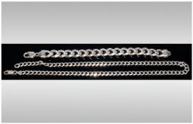 Gentleman`s Large Link Silver Curb Bracelet and smaller link neck chain, both marked 925