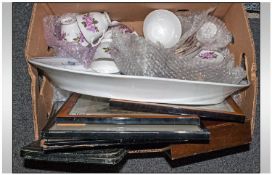 Box of Assorted Collectables and Ceramics including large blue and white meat plate, part teaset in