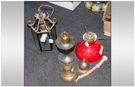 Small Collection of Items comprising Modern Lantern, Modern Oil Lamp together with a brass bell.