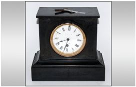 English Late 19th Century 8 Day Black Slate Mantle Clock with white porcelain dial and black