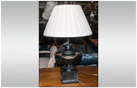Modern Table Lamp in a classical style, with black bulbous base with gilt swags. Complete with