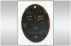 WW2 German U Boat Sea Post Tag & details of service