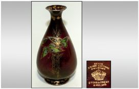 Crown Devon Lustrine Vase, `Butterflies` on ruby ground; c1920`s; 6 inches high