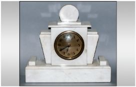 Art Deco White Marble Mantle Clock with the classical art deco liners & snake pendulum 12.25`` in