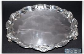 Goldsmiths and Silversmiths Silver Footed Circular Tray, with Pie Crust and Shell Border. Hallmark