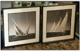 Two Large Contemporary Black Framed Black and White Boating Prints. `Crossing Tack 1` and `Crossing