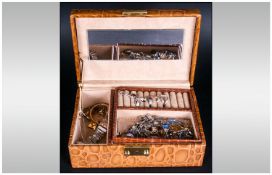 Brown Leatherette Jewellery Box Containing A Collection Of Costume Jewellery To Include Beads,