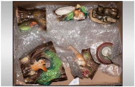 Small Box of Miscellaneous including brass cat figure, bird figure and Hornsea Pottery `Fauna`