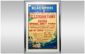 Rare Coloured Blackpool Vintage Illumination Poster, 1934. Special Day Tours by The Ribble Motor
