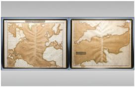 Two Framed Glazed Maps. 1. Chart of North Atlantic Ocean with tracks of the shipping to West
