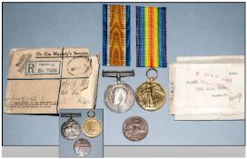 Two WW1 Medals 51455 PTE.J.H.KING MANCH.R Together With A Crudely Engraved  1913 French 10 Cents