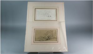 Benjamin Williams Leader R.A 1831-1923, two pencil drawings, 1. Trees by a thatched cottage` 2. A