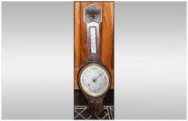 Oak Cased Barometer, 1930`s Anneriod Round Steel Dial.