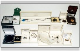 Collection Of 13 Silver Pieces Of Jewellery Comprising Murano And Stone Set Pendants And Chains,