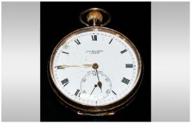 9ct Gold Open Faced Pocket Watch, White Enamelled Dial With Roman Numerals, Marked JW Benson