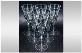 Royal Doulton Set of Six Large Crystal Wine Glasses of conical shape, decorated with a moulded and