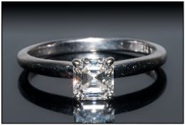 Ladies 14ct White Gold Set Single Square Cut Emerald Diamond Ring, Diamond Weight 0.68 ct, Colour