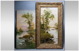 W.Hughes Pair Of Oil Paintings On Canvas, with children playing on a river bank, and the other with