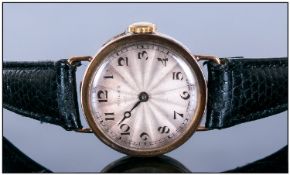 Rolex 1930`s Ladies Mechanical 9ct Gold Cased Wristwatch silvered dial. Leather strap.