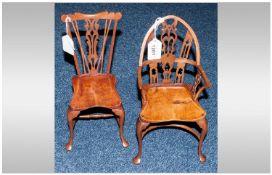 Two 1970`s Apprentice Piece Miniature Chairs, Windsor And Spindle Back, Inscribed S King To