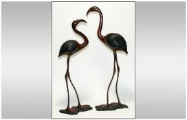 Japanese - 20th Century Pair of Hand Made and Hand Finished Bronzed Figures of Cranes. Each