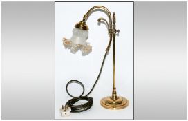 Vintage Brass Desk Lamp with attractive glass shade and swivel head; c1940`s; 18.25 inches high,
