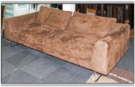 Large Contemporary Three Seater Sofa, Brown, Suede Upholstery