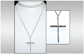 A 9ct White Gold Diamond Set Cross Fitted to a Matching 9ct White Gold Chain - Fully Hallmarked.