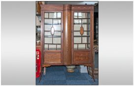 Edwardian Double Door Inlaid Mahogany Display Cabinet with astral glazed door fronts, inlaid to the