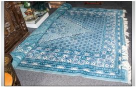 Room Size Blue Wool Rug, 74 inches wide.