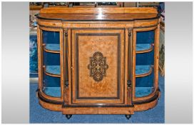 Victorian Walnut Inlaid Credenza with boxed glass doors with ebonised column sides terminating in