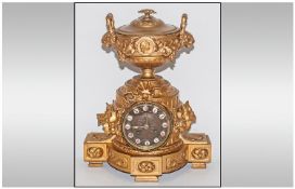 Japy Freres 19th Century French Decorative and Impressive Gilt Metal Mantel Clock with Eight Day