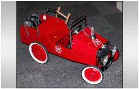 Children`s - Tin Plate and Painted Pedal Car, In The Form of an Old Fire Engine in Red Colour way.