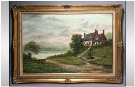 Keith Sutton Oil On Board Cottage & Rural Scene. 19x29`` Signed Lower Left