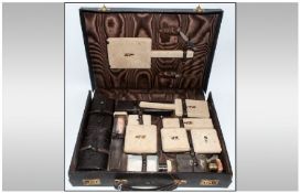 Ladies Travelling 16 Piece Vanity/Dressing Table Set, Mostly Complete With Silver Gilt Fittings