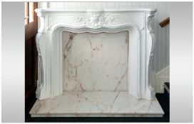 Contemporary White Fire Surround With Marble Plinth & Back. Measures 54x50``