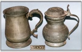 Two Pewter Lidded Flagons comprising one haystack and one baluster, with London touch marks 11 by 7