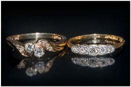 Edwardian 18ct Gold Diamond Ring Set With Five Small Graduating Round Cut Diamonds, Marked 18ct