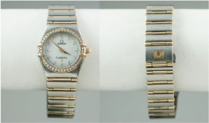 Ladies Omega Constellation Wristwatch Stainless steel and gold diamond set quartz bracelet watch,