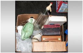 Box of Assorted Collectables including Linguaphone set, soda cyphon, flat ware etc