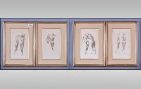 Set of Four Prints in Gold Frames Nude Women 9.55`` x 6`` .